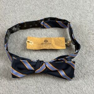 Onassis Chester Silk Skinny Bow Tie Navy Blue Orange Striped NEW 2x14-18"
